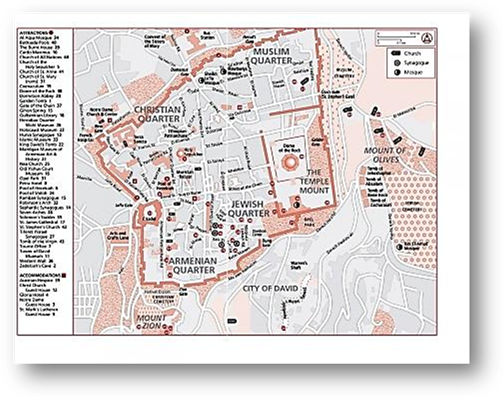 Mapa de Jerusalén - Old City y alrededores